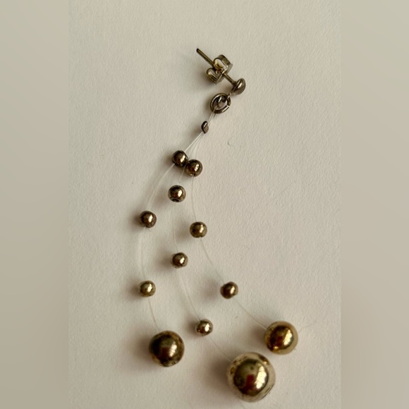 New Earrings Silver Color Balls 3 Strands of 4 Balls Pierced Handmade by Artist - Picture 3 of 8